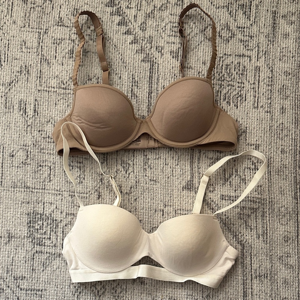 Thirdlove 32B 24/7 bra (nude) and 24/7 cotton T-shirt bra (white)
